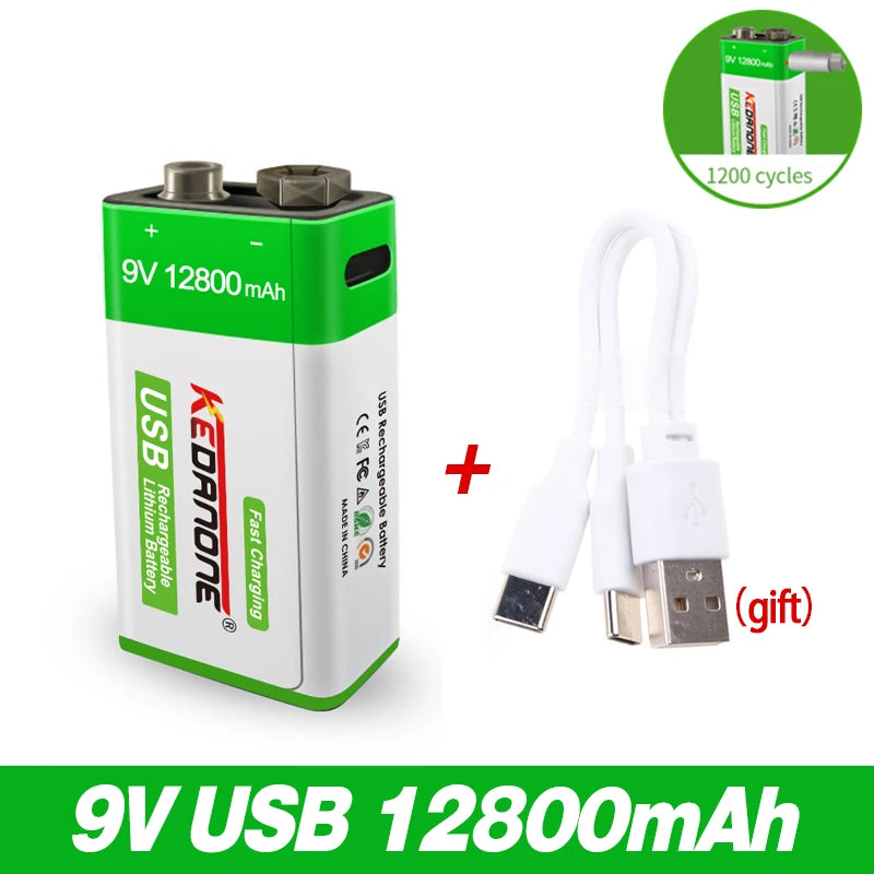 9V Rechargeable Battery 12800mAh 6F22 Micro USB 9v Li-ion Lithium Batteries for Multimeter Microphone Toy Remote Control KTV